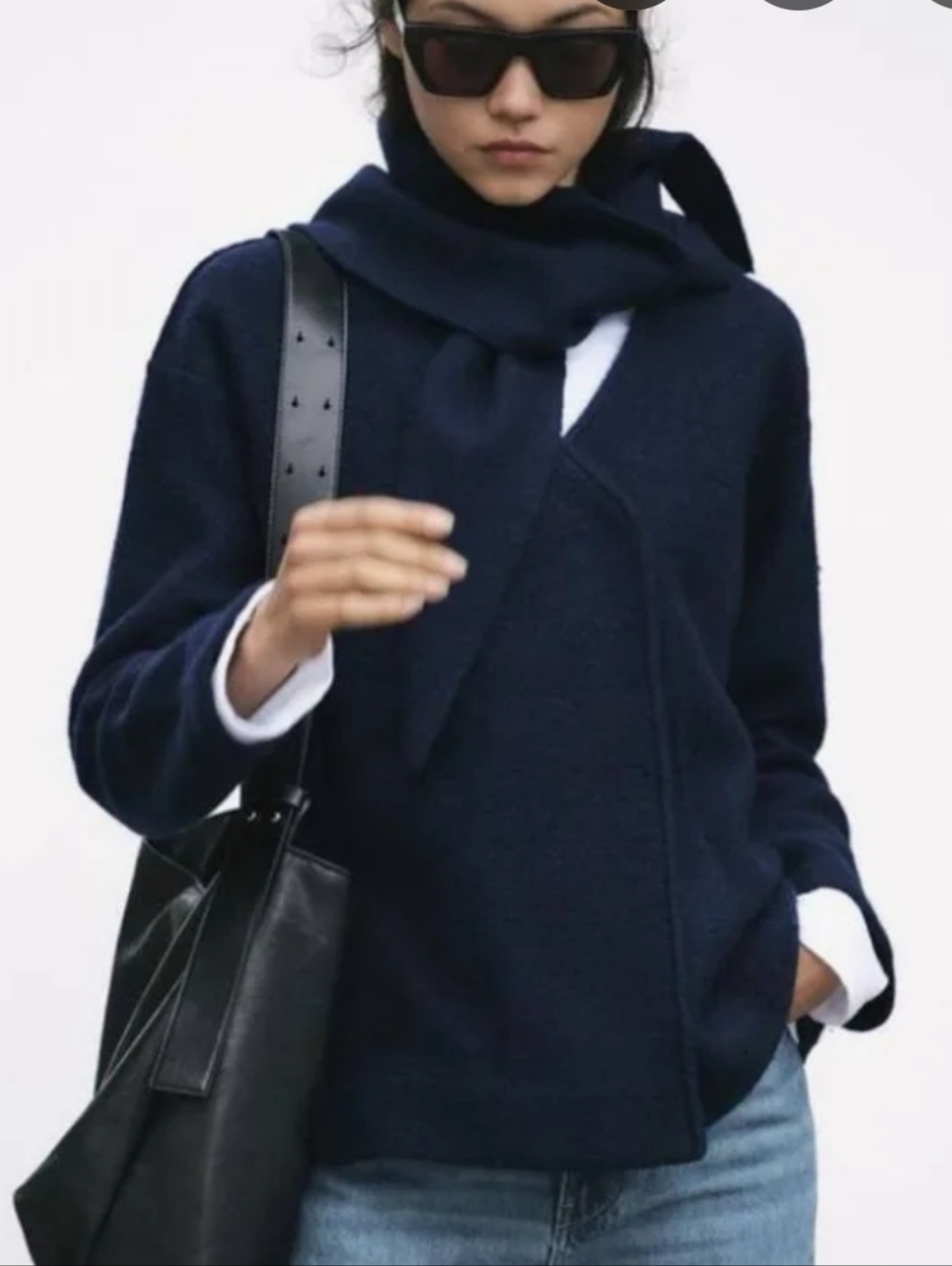 ZARA Navy Tie-Front Teddy Jacket